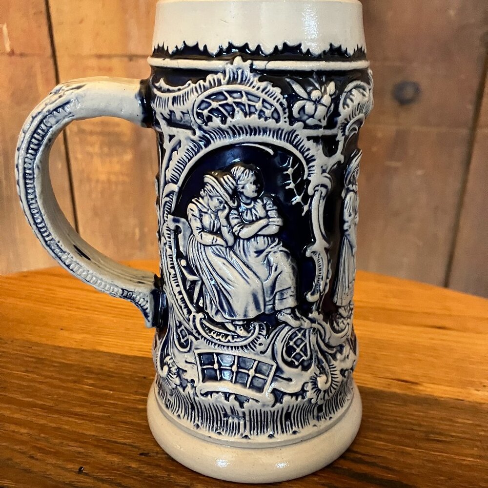 Vintage West Germany Relief Stein – Original 1894 Mold Romantic Scene